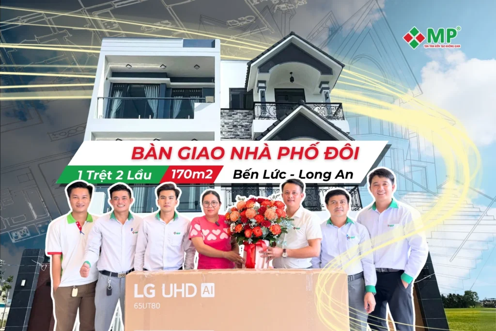 bàn giao xây nhà phố đôi 170m2 tại Long An