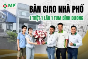 xây nhà bình dương, bàn giao nhà phố 1 trệt 1 lầu 1 tum, 5,3x17,5m